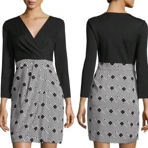 Diane Von Furstenberg Black and White Long Sleeve Dress Size 6
